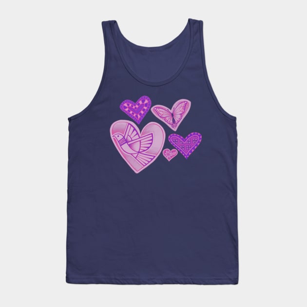 Love makes hearts take flight - dusky pink with purple Tank Top by AprilAppleArt
